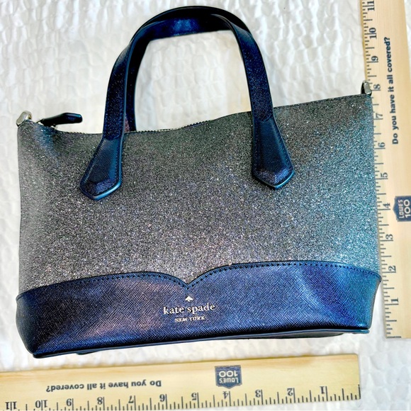 Kate Spade New York Lola Glitter Small Satchel GUC Silver & Navy Crisp Cute Read - Picture 8 of 11